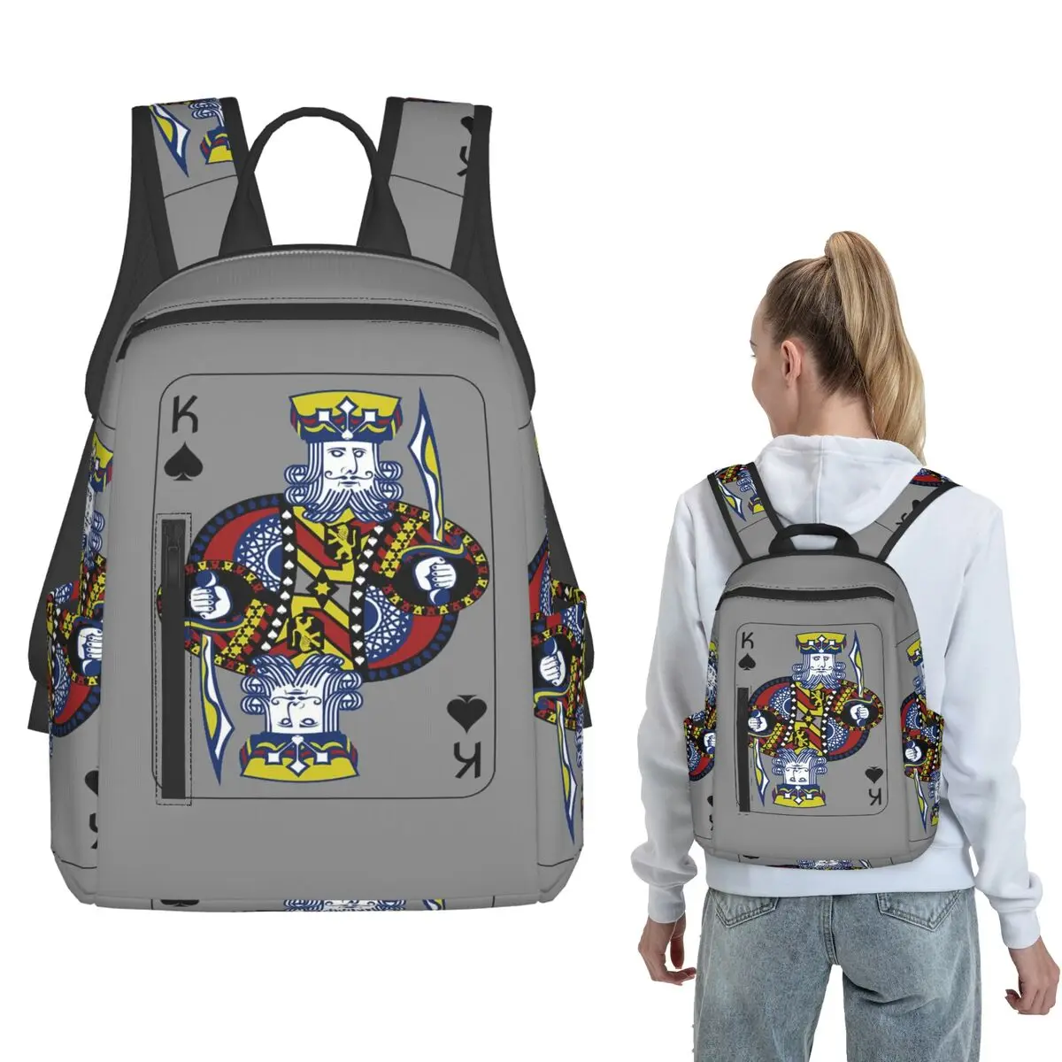 King Of Spades Poker Playing Card Backpack Large Capacity Boys Girls BookBag School Bag Shoulder Bags for Men Women