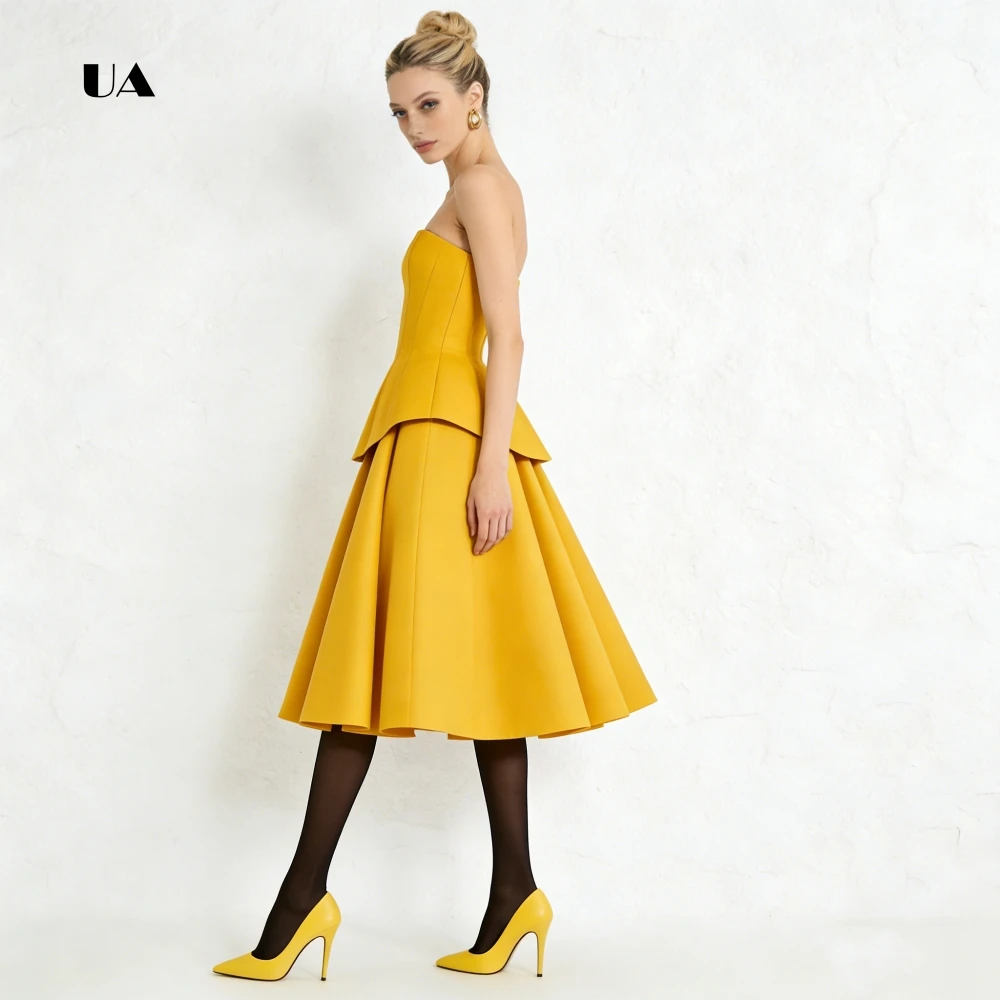 Vestido de baile em camadas ULBYANRY, vestido midi sem alças sólido para mulher, vestido de festa personalizado drapeado sem mangas elegante