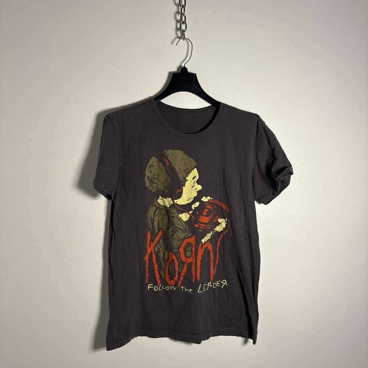 Korn Follow The Leader Cotton Printed T-Shirt Double-Sided Metal Band Tee Men's and Women's Oversize Couple Tee Tops