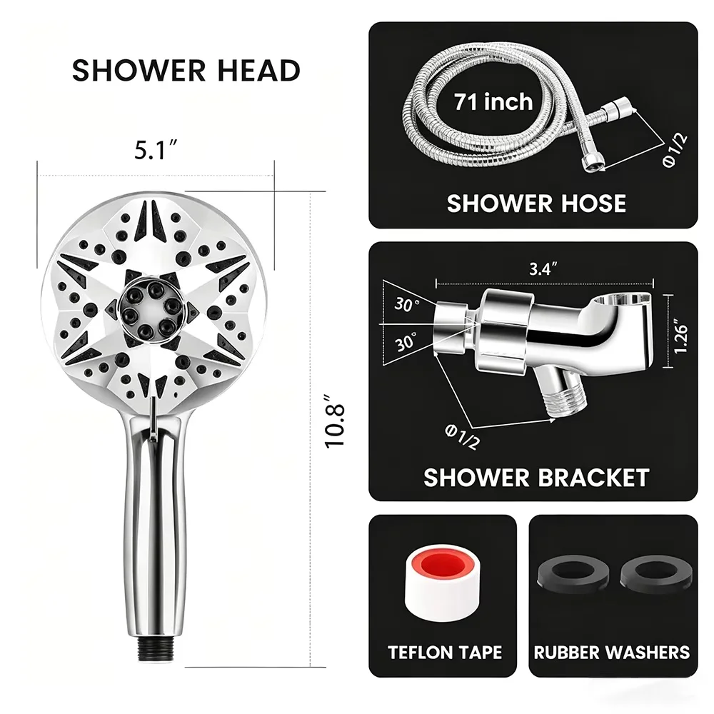 Powerful Dual‑Spray Handheld Shower Head Rain & Mist 2 Spray Modes Chrome Plated Easy‑to‑Install Hand Shower