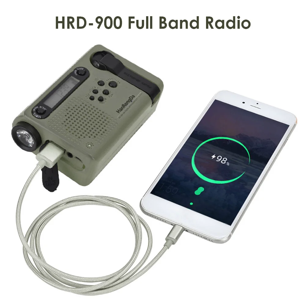 Multifunctional Full Band พลังงานแสงอาทิตย์ AM/FM/SW วิทยุสภาพอากาศฉุกเฉินไฟฉาย LED ไฟแรงสูงสำหรับโทรศัพท์มือถือกลางแจ้ง