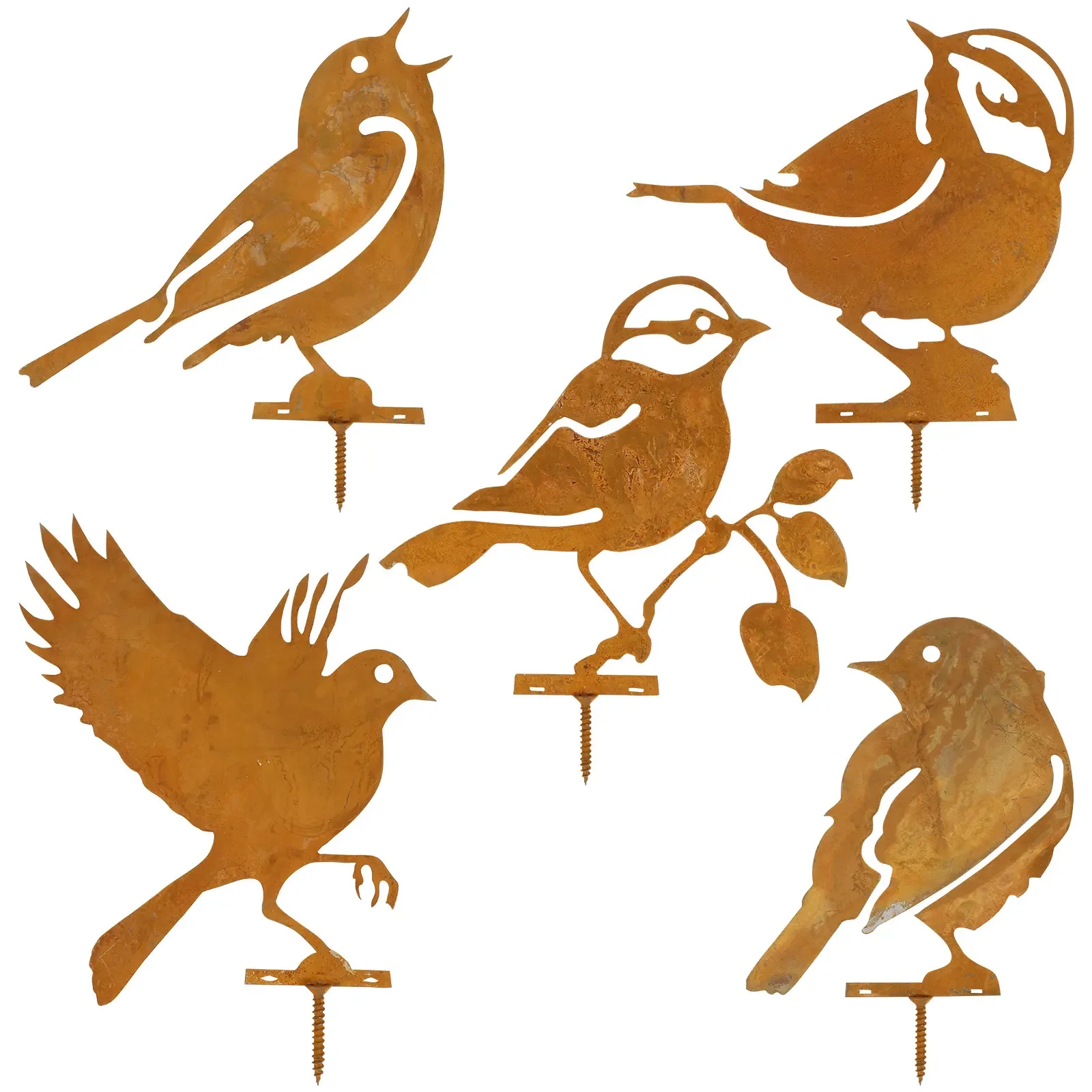 5PCS Rusty Birds Decoration Vintage Metal Birds Craft Statue Ornaments Easy to Install Yard Decorative Metal Birds Yard Decor