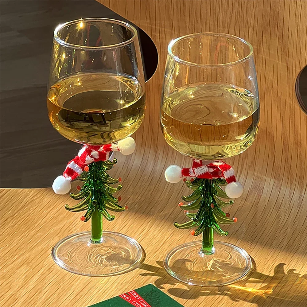 Korean Ins Creative Transparent Glass Cup 3D Christmas Tree High Legged 400ml Restaurant Homehold Drinkware Wine Champagne Glass