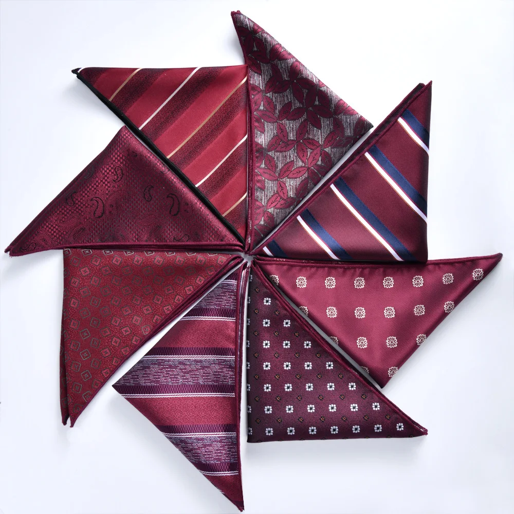 Burgundy Stripe Pocket Squares for Men, Foldable Suit Hanky, New Wedding Groom Formal Dress Accessory Daily Business Decor