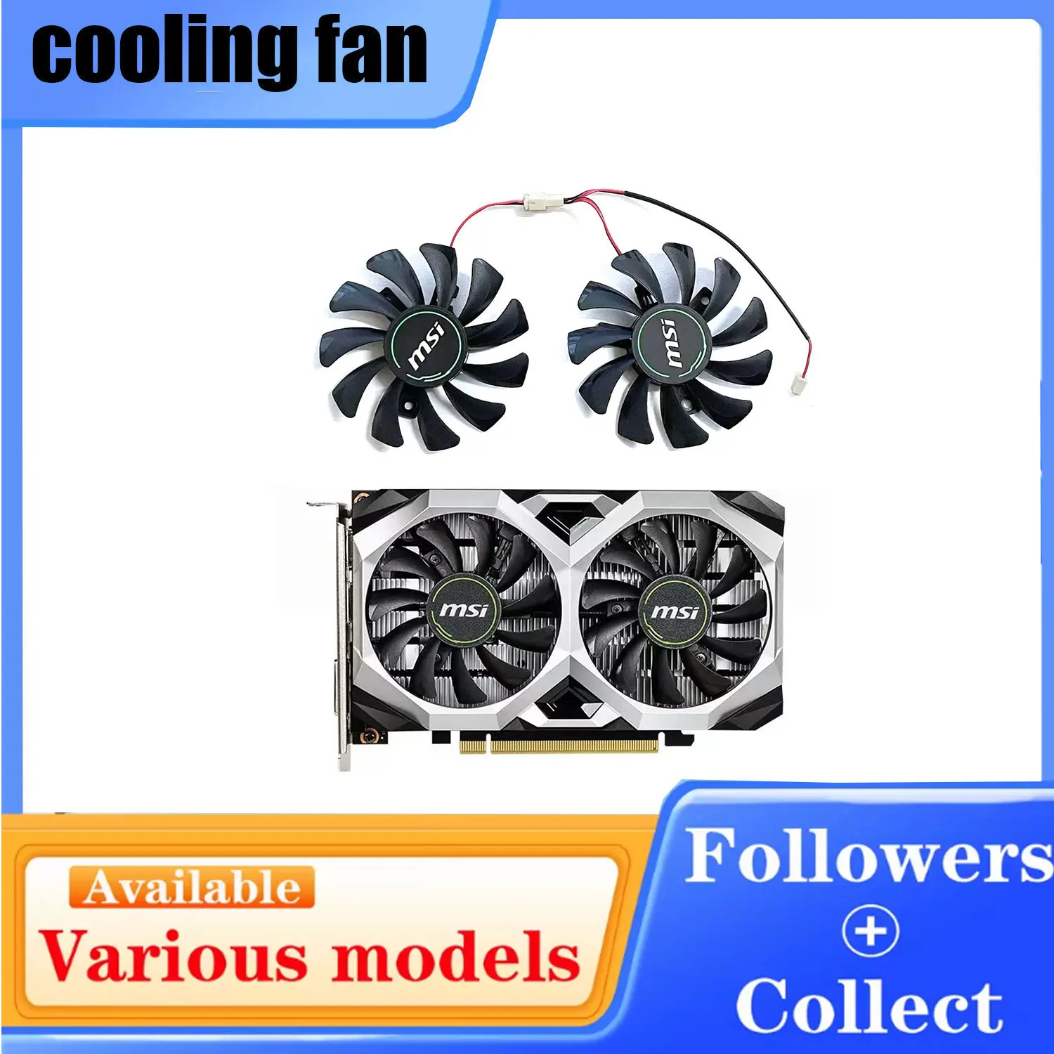 75MM HA8010H12CF-Z GTX1650 VGA Fan for MSI GeForce GTX 1650 SUPER VENTUS XS Graphics Card Cooling Fan 2Pin 12V 0.5A