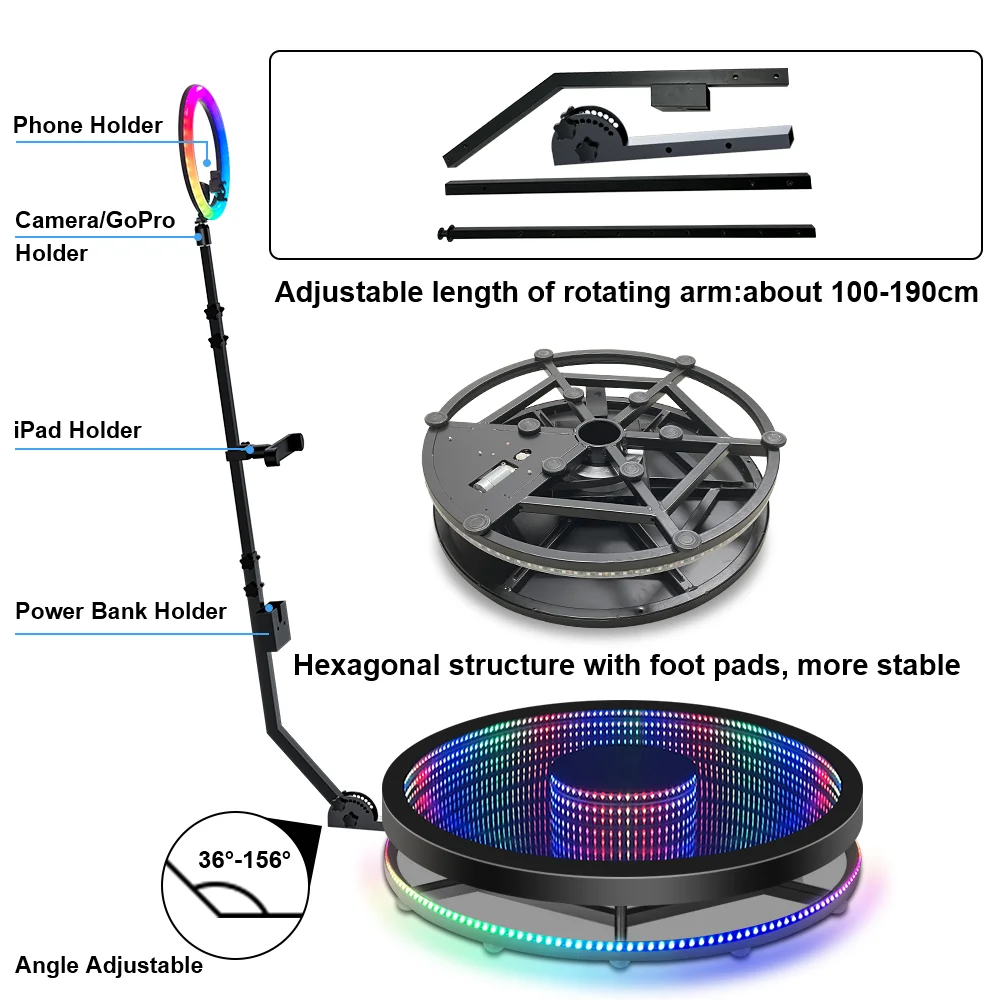 Rotating 360 Photo Booth Machine 80CM with Flight Case Stable Metal Platform PhotoBooth 360 video booth Wedding Party