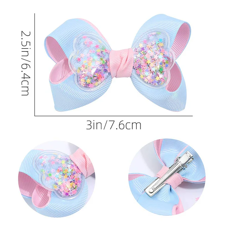 2Pcs New Hair Bow Clips Cute Ice Cream Hairpins Barrettes Grosgrain Ribbon Headwear Boutique Glitter Star Kids Hair Accessories