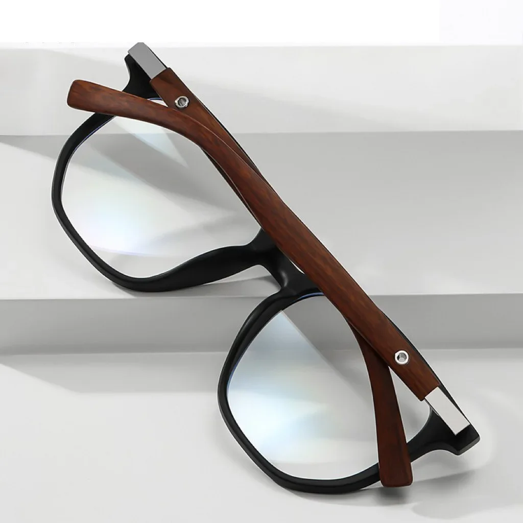 0 ~ -600 TR90 Neutrale Myopie-Brille, Holzmaserung, Metallrahmen, Anti-Blaulicht, bequeme Nasenpads, langlebige Myopie-Brille mit Scharnier – Detail 4