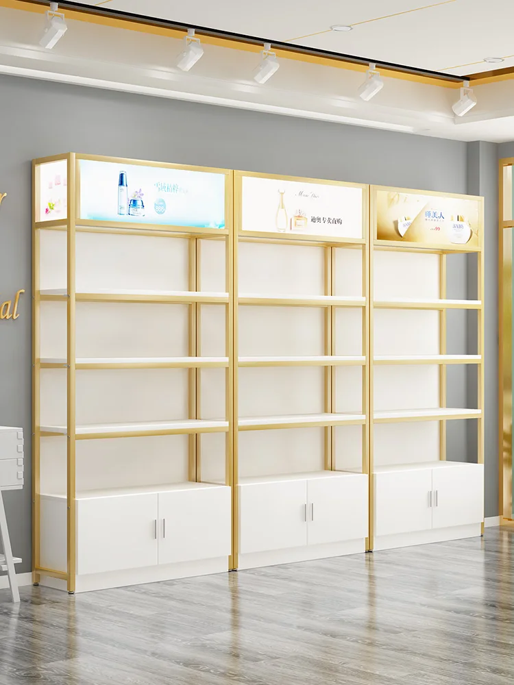 Multi-layer Shelves, Beauty Salon Product Display Cabinets, Skin Care Cosmetics Display Cabinets, with Light Boxes, Containers