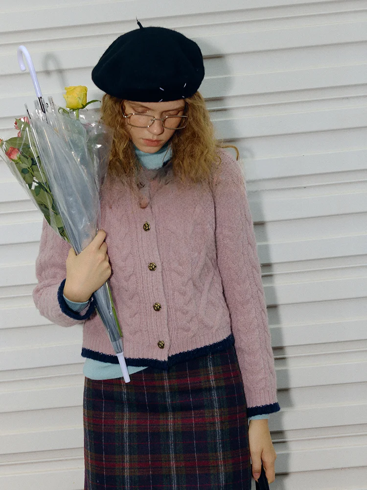 

Французский вязаный шерстяной кардиган с цветными блоками, длинными рукавами, круглым вырезом, мягкий, романтичный, женский, теплый, повседневный, открытый кардиган