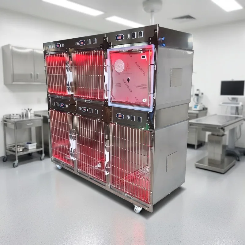 

Stainless Steel Veterinary ICU Pet Cage 6 Compartments with Heating System and Temperature Control for Animal Clinic
