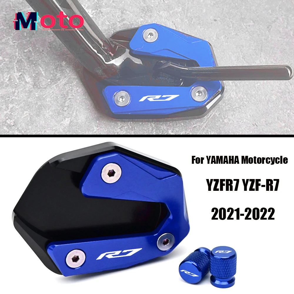 

R7 Motorcycle Accessoriess Kickstand Foot Side Stand Enlarger Pad Tire Valve Caps For YAMAHA YZFR7 YZF-R7 YZF R7 2021 2022 2023