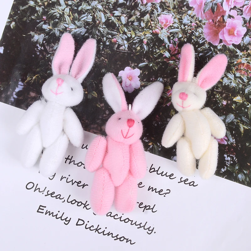 

Cute Soft Mini Joint Rabbit Pendant Plush Bunny For Key Chain Bouquet Toy Doll DIY Ornaments Gifts Random Color