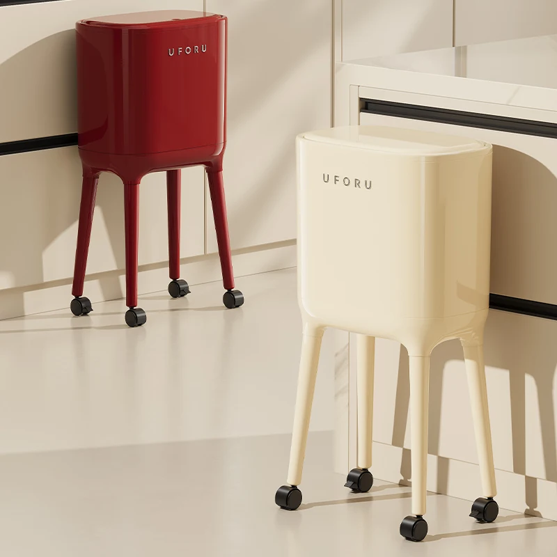 Bending-Free High Leg Trash Can, Press Open Lid Design-Large Capacity Oval Kitchen/Living Room Trash Can, Durable Plastic Materi