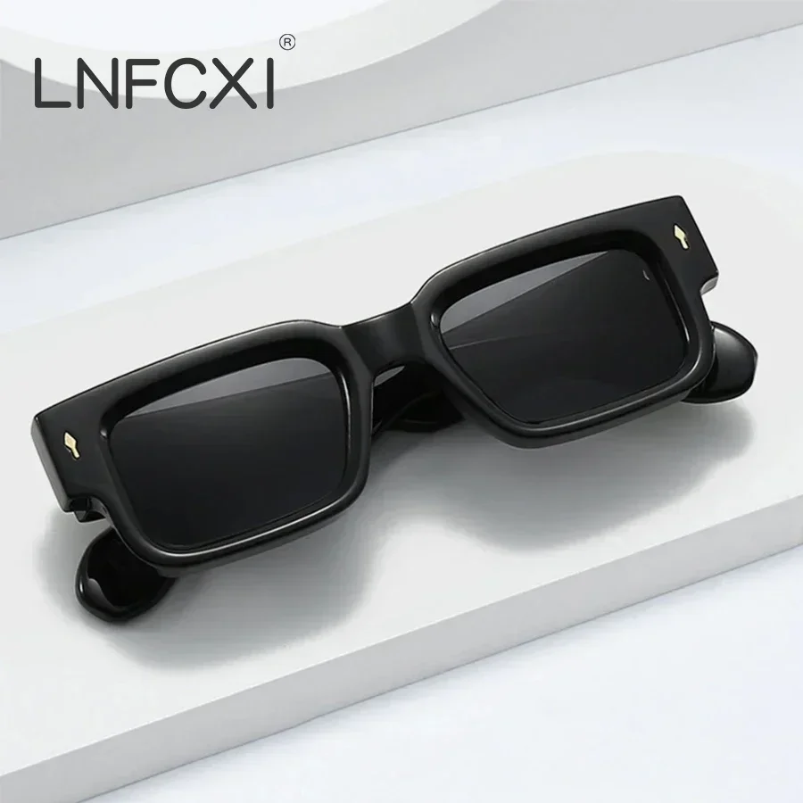 LNFCXI New Square Sunglasses Men Vintage Rivets Trending Clear Ocean Blue Gradient Lens Shades UV400 Women Punk Sun Glasses