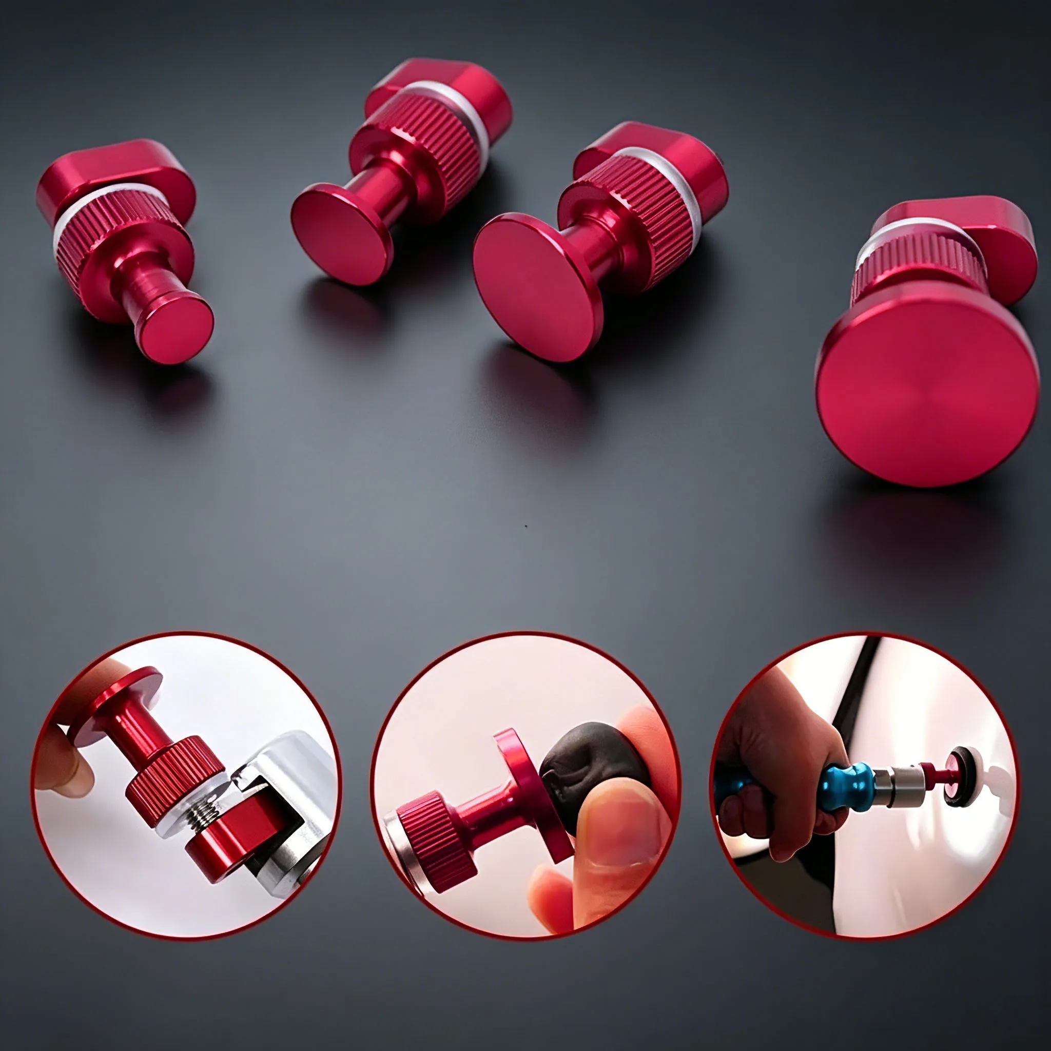 4Pcs Reusable Car Dent Repair Tool, Aluminum Alloy Round Gasket Puller Accessories for Hail Pit and Small Dent Leveling