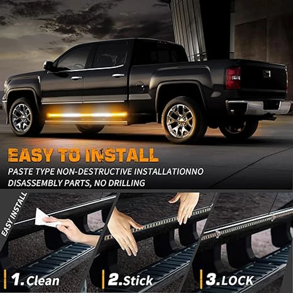 New 2PC Car Pedal 60 70 Inch 720 LED Emergency Strobe Side Step Light Strip With Amber White Flashing Warning Lights 12V For SUV