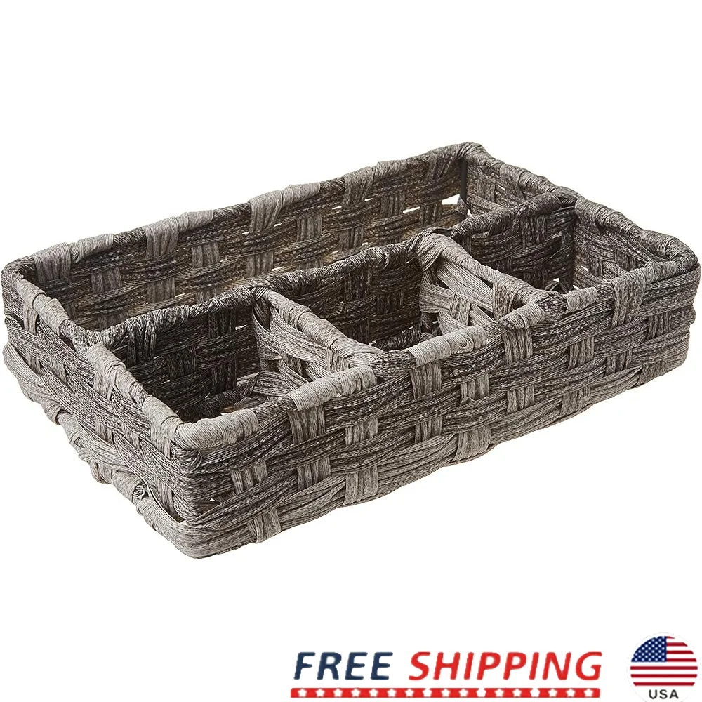 

Handwoven Storage Tray 4 Section Organizer Glasses Remotes Craft Tools Bathroom Decor Durable Metal Frame Easy Clean