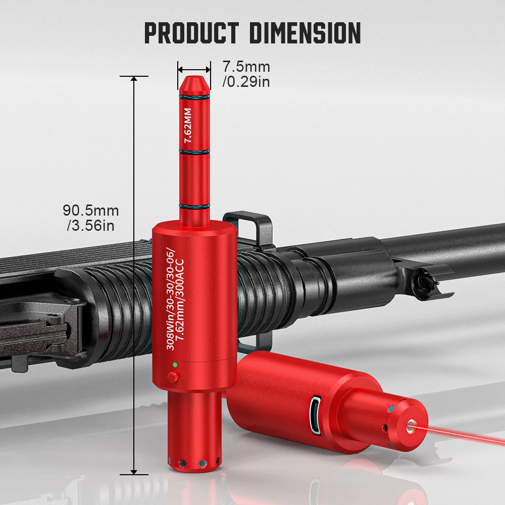 Tactical Dual-purpose Magnetic Suction 22LR 9mm 7.62x39 12GA Laser Training Bullet Red Dot Bore Sight Laser Dry Fire Snap Caps