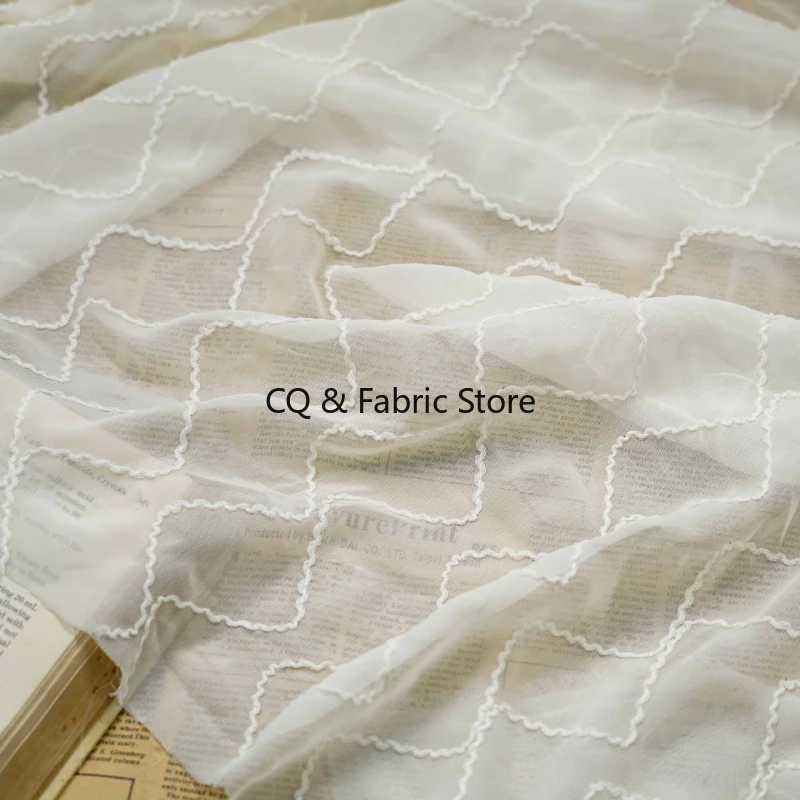 

Solid Color Wavy Pattern Chiffon Fabric for Summer Dresses Modern Embroidery Lightweight DIY Women Clothing Material