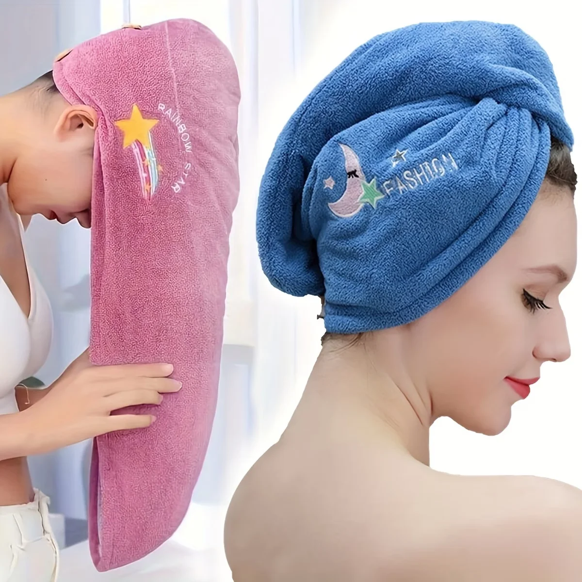1 Stück ultrafeine Faser-Trockenhaarkappe – schnell trocknende Badekappe für Damen – super saugfähiger Kopftuch mit gesticktem Muster