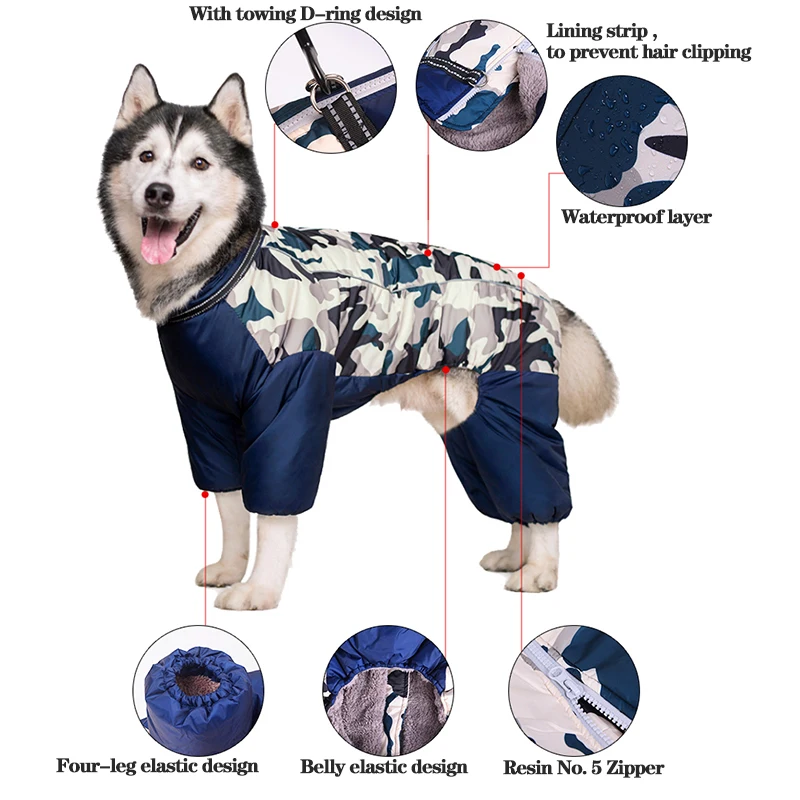 Winter Dog Clothes Super Warm Large Dogs Jacket Thicken Pet Cotton Coat Waterproof Dog Jumpsuits For French-Bulldog Overalls