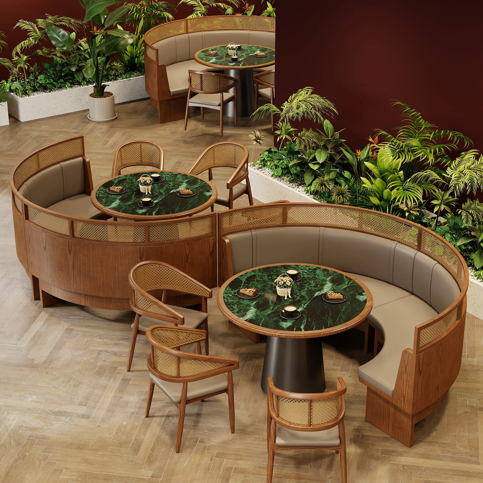 Commercial Restaurant Tables And Chairs Coffee Shop Booths Themed Dining Establishment Table And Chair Sets Sofa For Dining Area