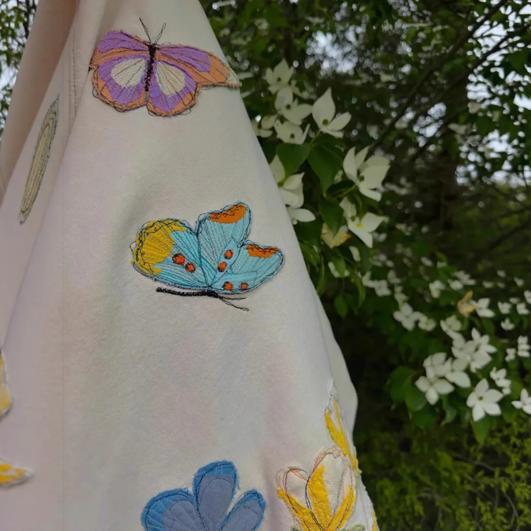 Street Hoodie Pocket Casual Women's Sportswear Fashionable Hoodie Butterfly Flower Embroidery Loose New Hoodie Autumn Clothing