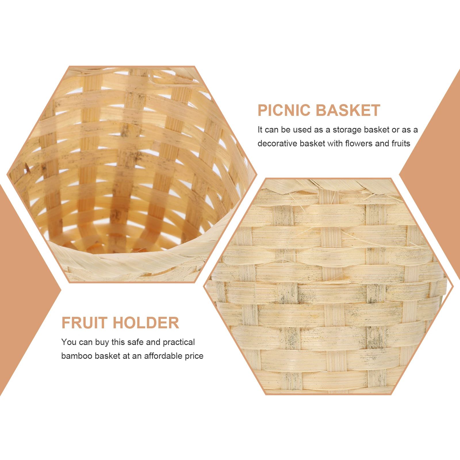

8Pcs Handmade Bamboo Basket Multi-Function Fruit Vegetable Storage Decorative Flower Basket Portable Rural Style Outdoor