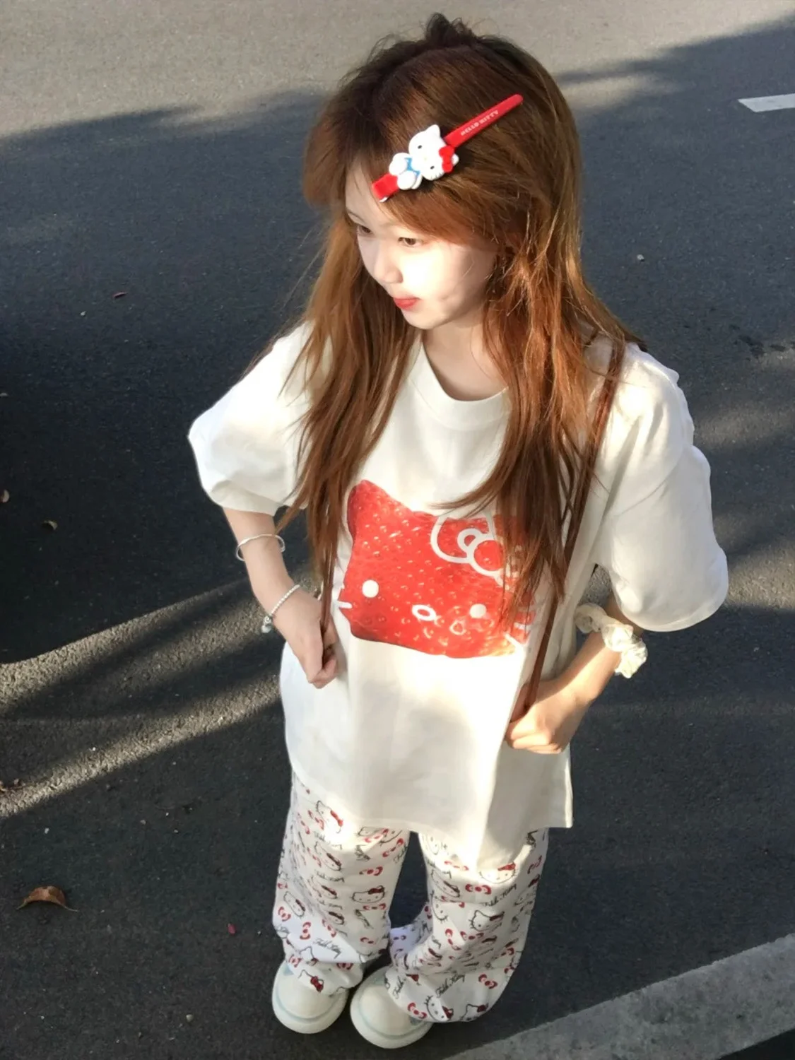 

KT Pure Cotton ort Sve T-irt ex Top Korean Sle Printed Casual Summer Faion Brand Label Removed