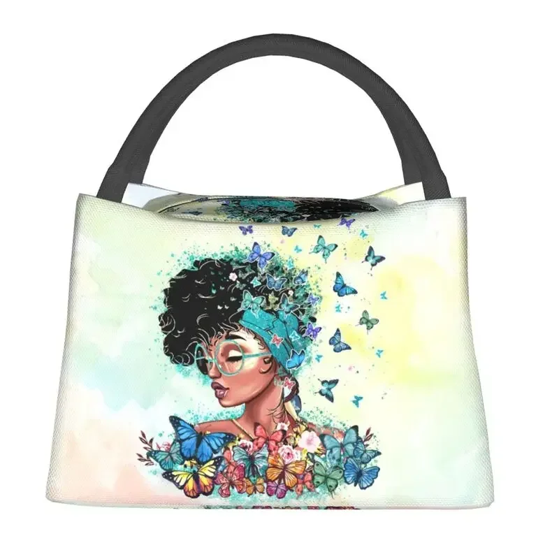 African Gril Black Women Lunch Bag Warm Cooler Insulated Lunch Box for Work Pinic Travel School Work Food Tote Bags