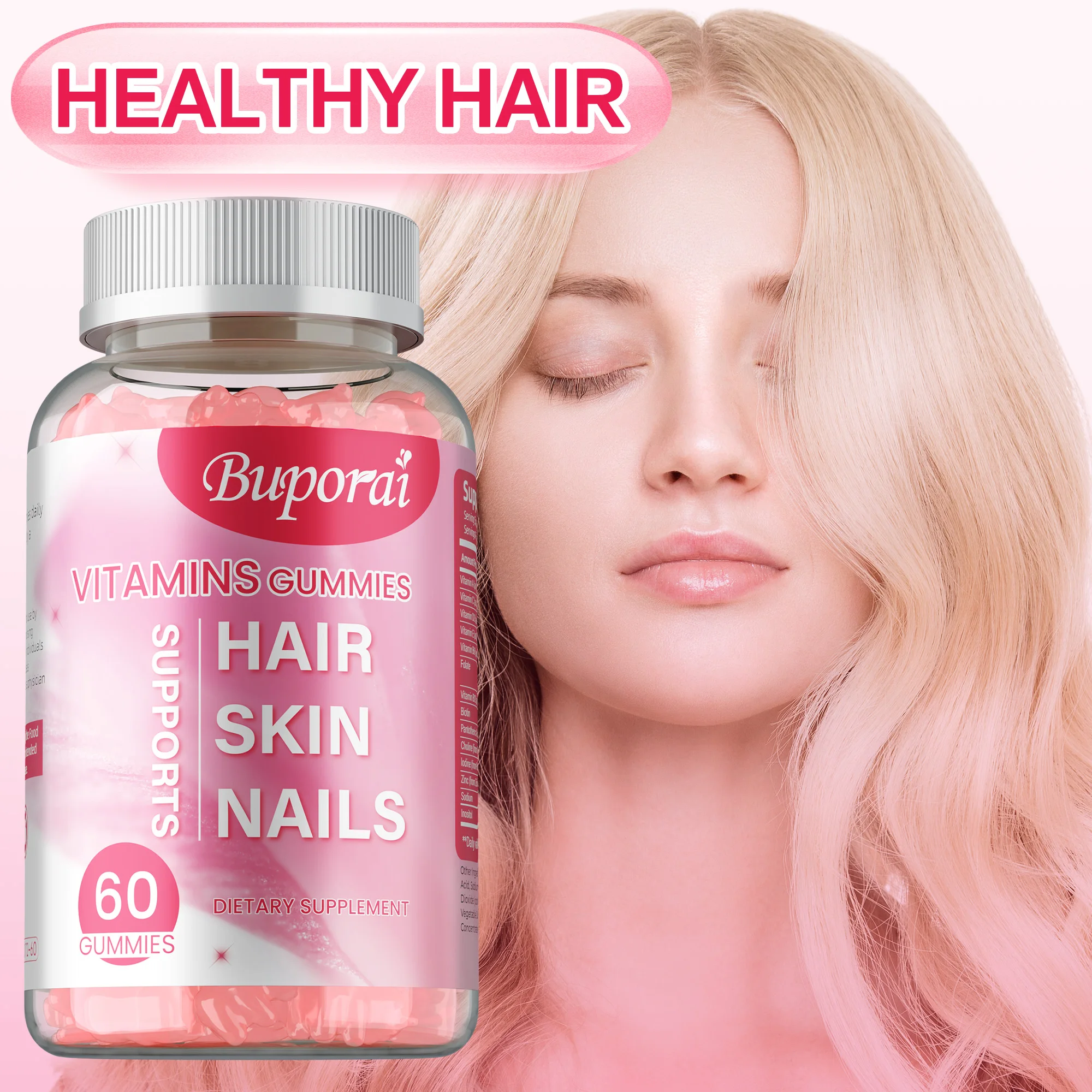 Hair Skin and Nails Gummies - Antioxidant, Promote Hair Growth, Brighten Skin Tone, Support Healthy Nails
