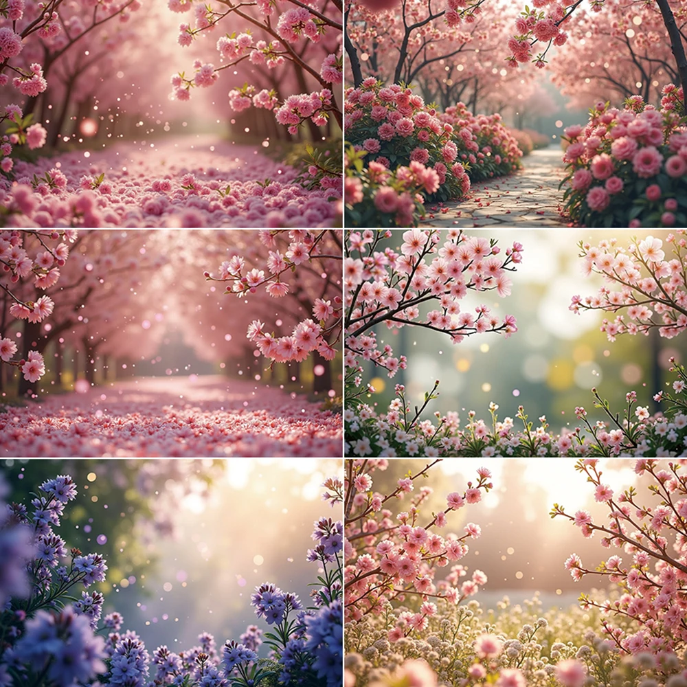 

MOON.QG Spring Bokeh Photography Background Pink Flower Blossom Backdrop Children Enchanted Garden Birthday Party Photozone Prop