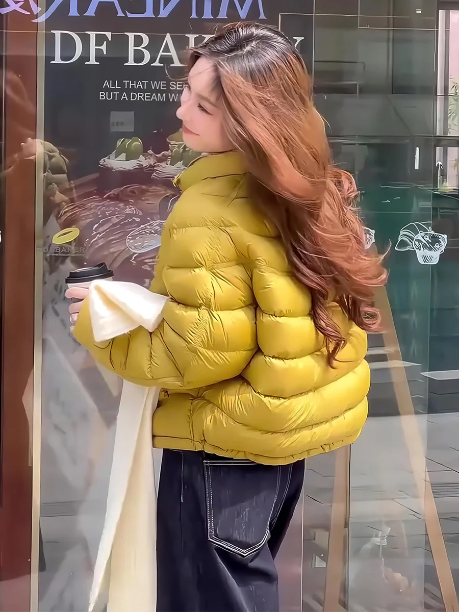 

Yellow Stand Collar ort down Jaet Women's Thiened Warm Bread Sle Coat White Du down Winter New Arrival 2025