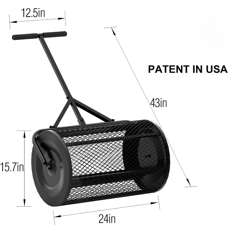 24 Inch Compost Spreader Peat Moss Spreader with Upgrade T Shaped Handle for Planting Seeding Durable