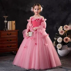 Jill Wish J350 Luxury Pink Girl Dress Flowers Long Sleeve for Princess Kids Birthday Wedding Party Pageant Holiday Gown