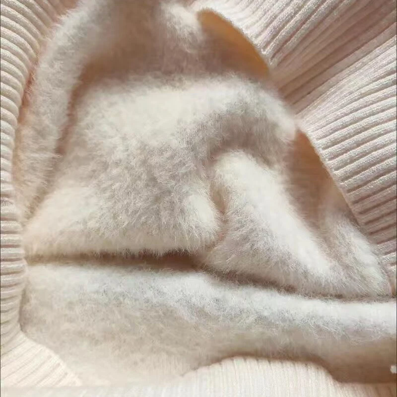 Korean Plush Velvet Winter Sweater Women Sweet Ruffles Half High Collar Knitted Bottoming Pullover 2024 Fall Design Knitwear Top