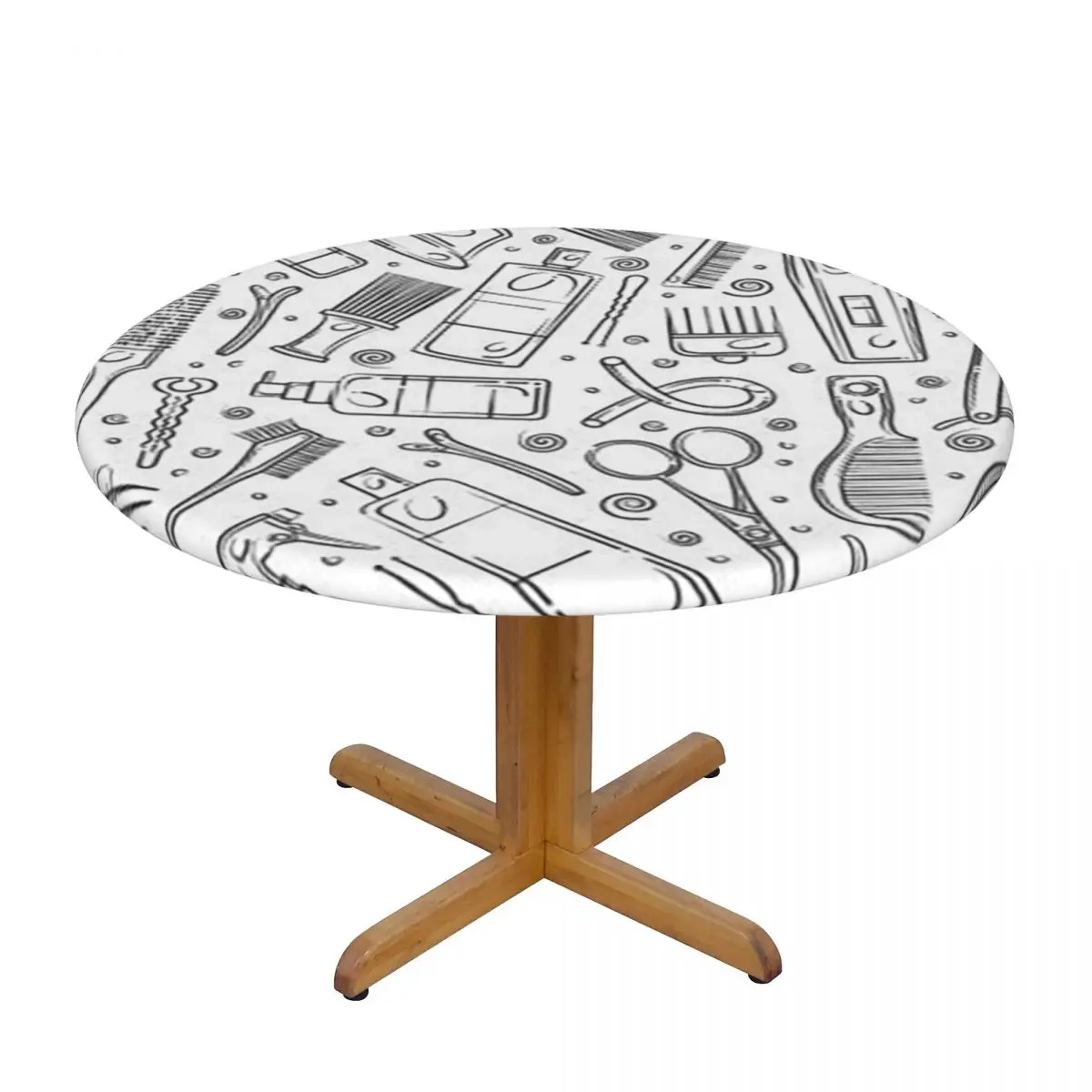 Salon Hair Dressing Tool Pattern Waterproof Round Tablecloth Oilproof Table Cloth for Kitchen Events Dining Table Cover