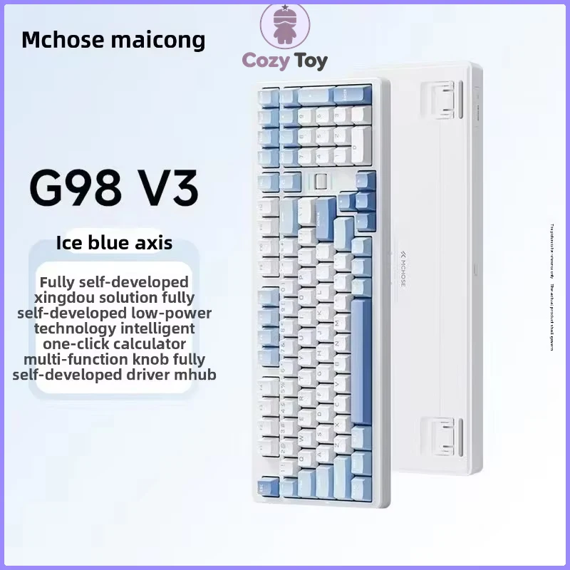 MCHOSE G98 V3 Clear Sky Blue Gradient ARGB Keyboard 8K 10000mAh Tri Mode Wireless Knob Gasket PC Gaming Decor Gamer