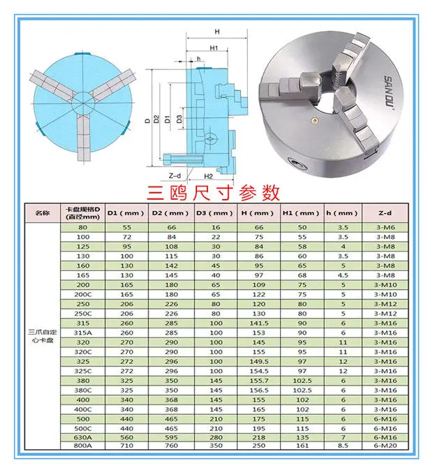 Three-jaw chuck Three-gull chuck Precision K11-80/100/125/160/200/250 Three-Euro lathe flange