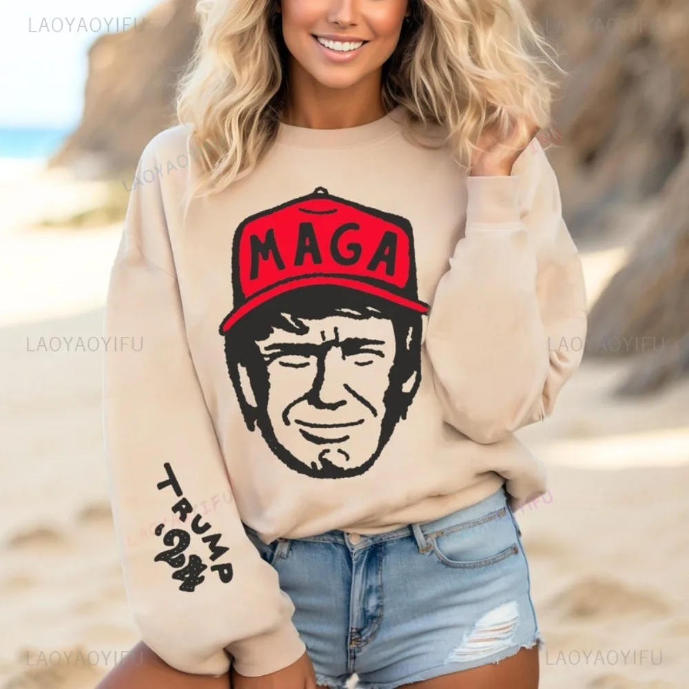 2024 Trump Men Women Fall Long Sleeve Sweatshirt Make America Great Again MAGA Trump Graphic Women's Sweater Pullovers