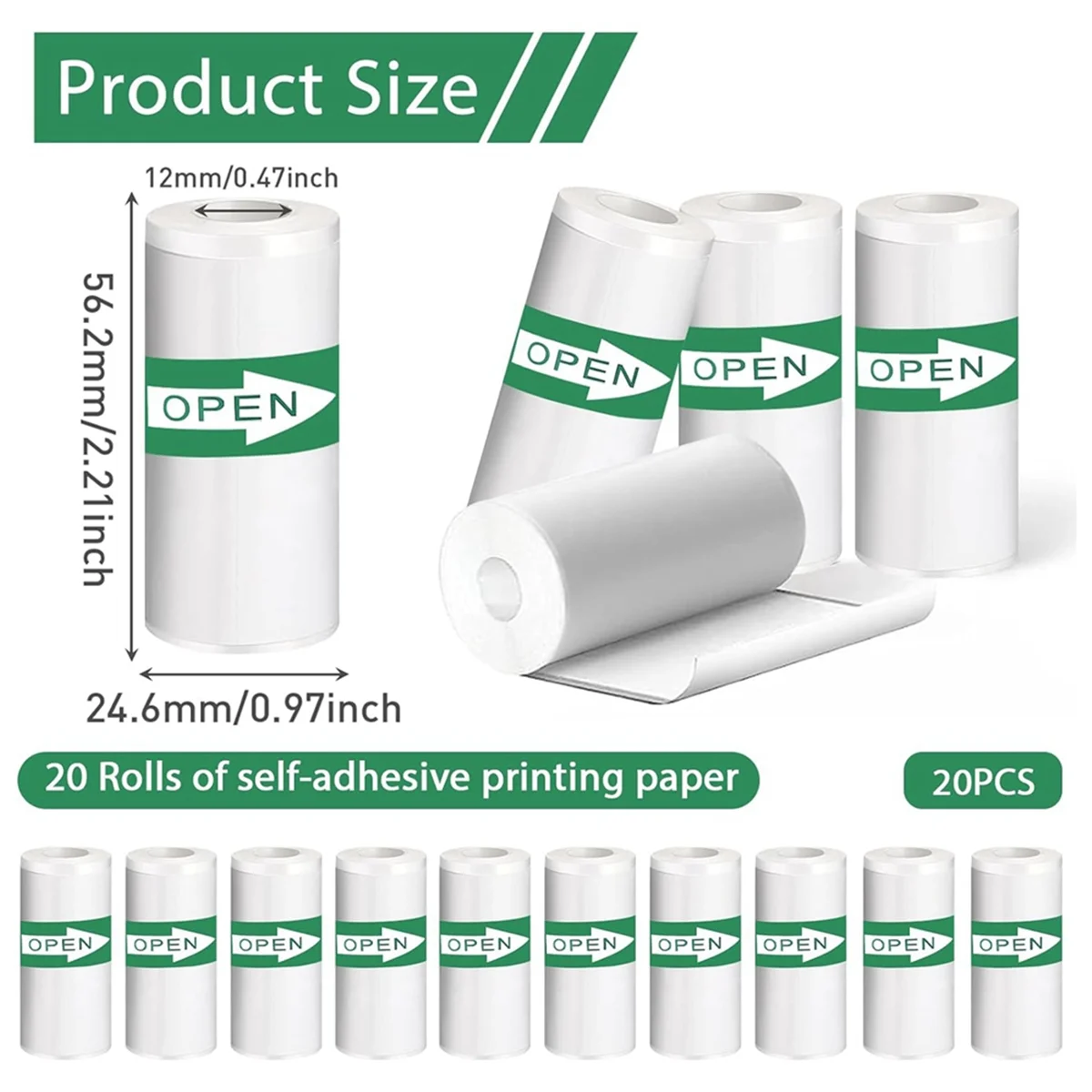 Mini impresora de papel ABJG-20PCS, papel adhesivo térmico, autoadhesivo, mini impresora térmica