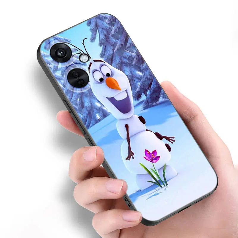 Frozen Olaf Elsa Black Silicone Phone Case For OnePlus 10R 11R 12R ACE 2 3 Pro 2V 3V Nord CE 2 3 4 Lite N10 N20 N30 SE 5G