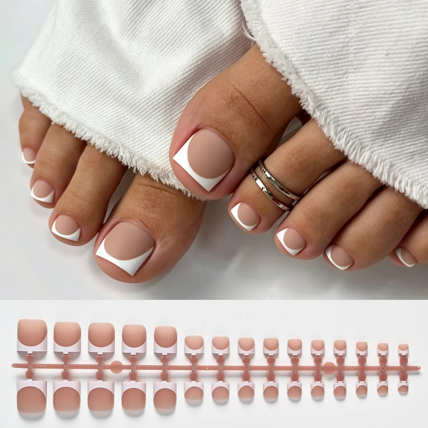 150Pcs Matte Nude Coffee French Fake Toenails Short Square Acrylic Press On Toe Nail Pre-Designed False Toenail DIY Salon Supply view 5