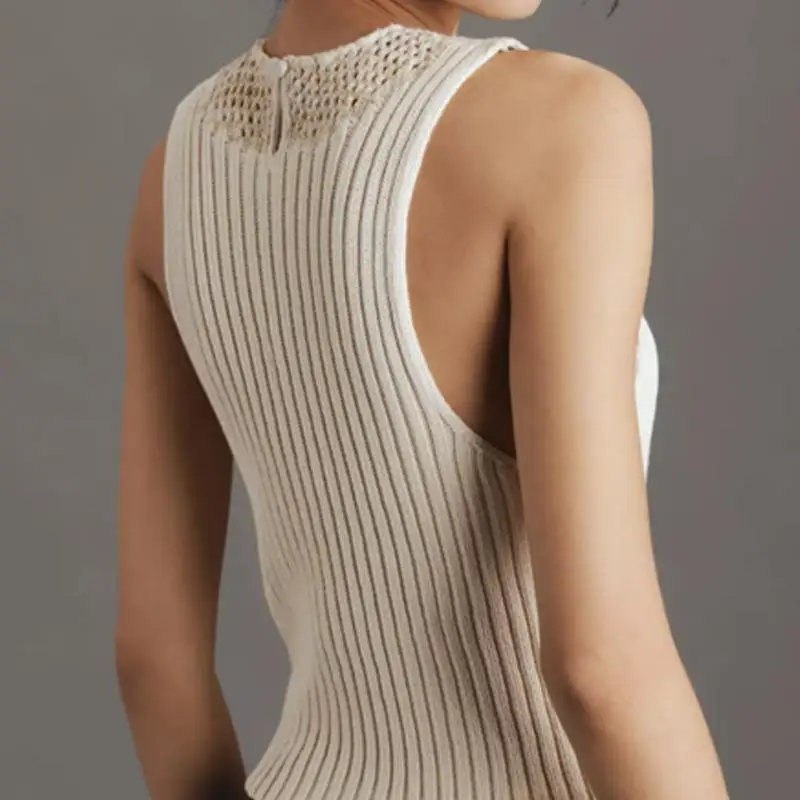 신상 여성 니트 스웨터 홀로우 아웃 순색 슬림 핏 여름 상의 패셔너블 통기성 캐주얼 슬리