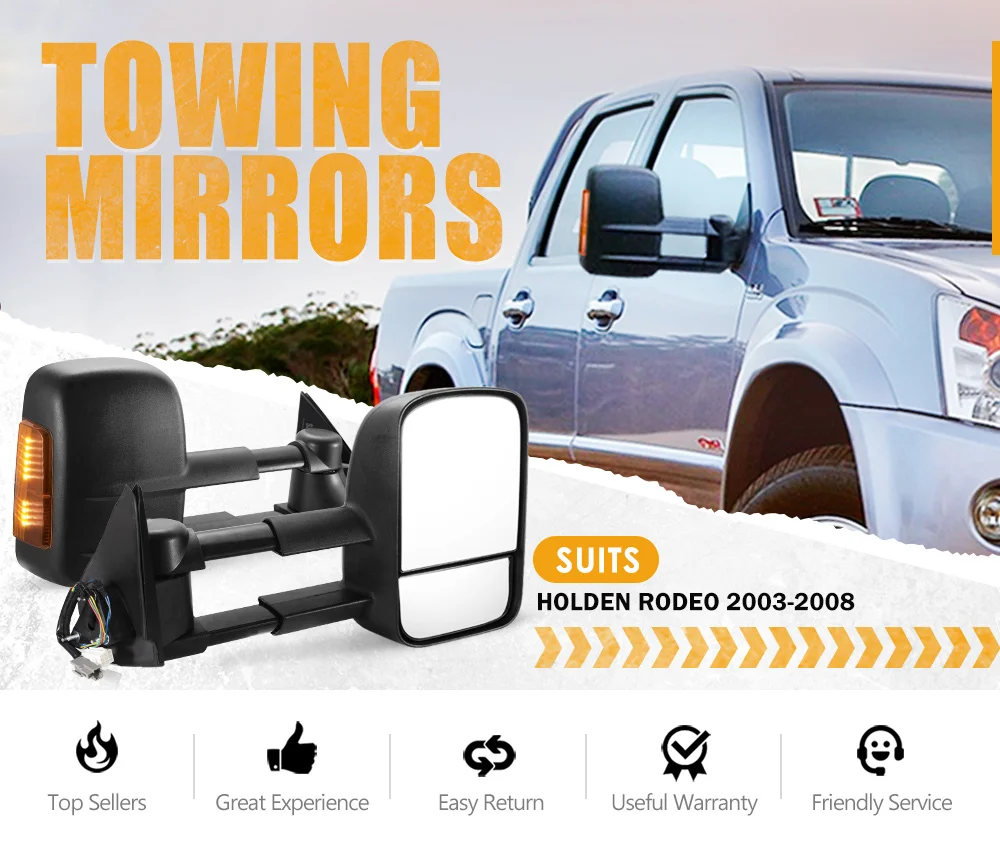 Black Pair Caravan Car Extendable Towing Mirrors For Holden Rodeo 2003-2008