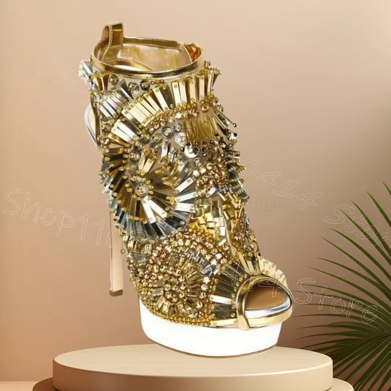 الذهب كريستال الترتر اللمحة تو صنادل أرضية الجانب سستة النساء أحذية رقيقة عالية الكعب مثير حفلة عيد 2025 Zapatos Para Mujere #2