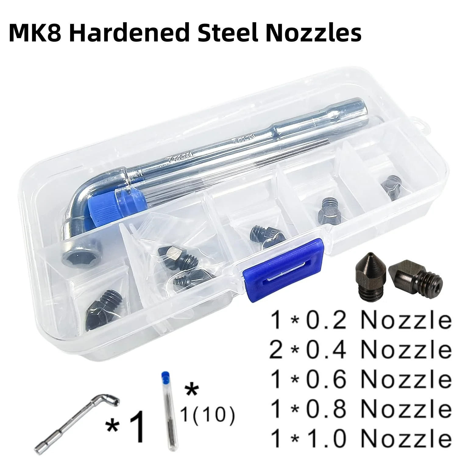 3D-Druckerdüsen, gehärtete Stahldüsen, Extruder MK8 0,2/0,4/0,6/0,8/1,0 mm für CR-10/Ender 3/Ender 3S/5/6 – Detail 1