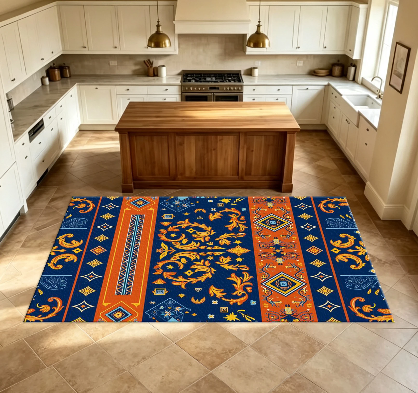 Bohemian Ethnic Ornament Carpet Flooring Decorative Floor Mat for Indoor Home Living Space
