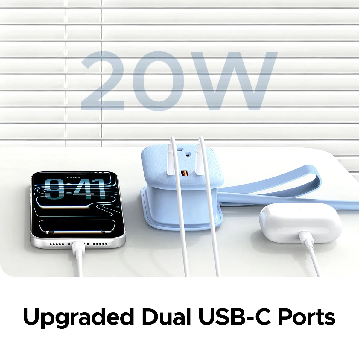 PHIXERO Desktop Aesthetic Power Strip 1.1M Extension Cable Plug 2AC And 3USB Ports PD20W Charging For Home Travel Office-US Plug